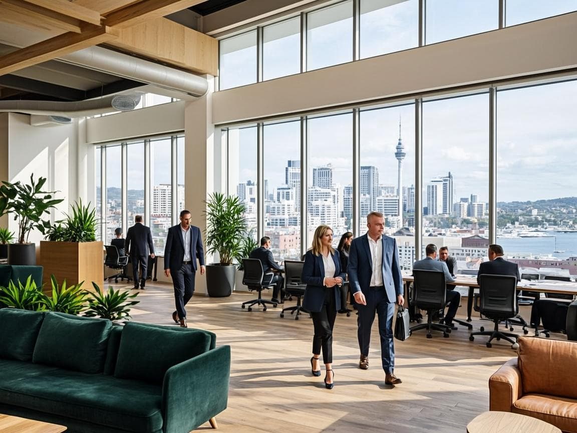 TechWRXS modern office environment with Auckland skyline